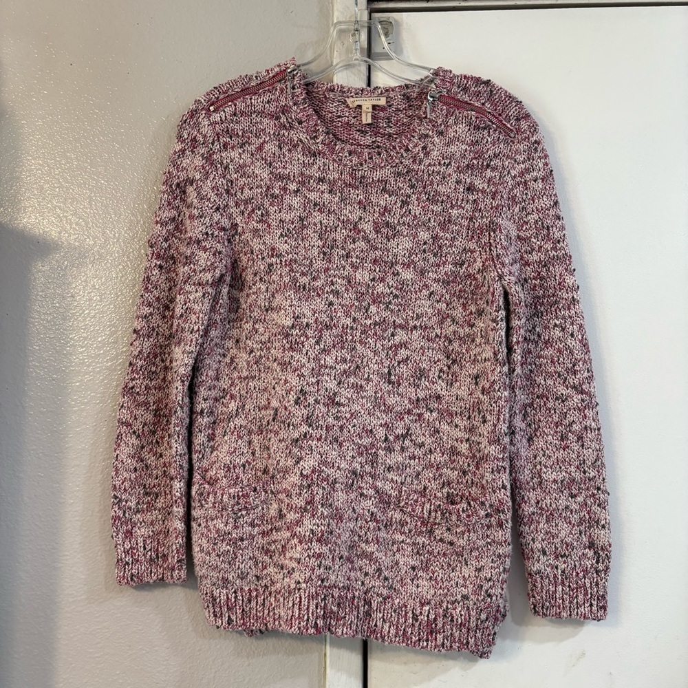 Rebecca Taylor Knit Sweater Zipper Shoulders Speckle Pink Purple M Top